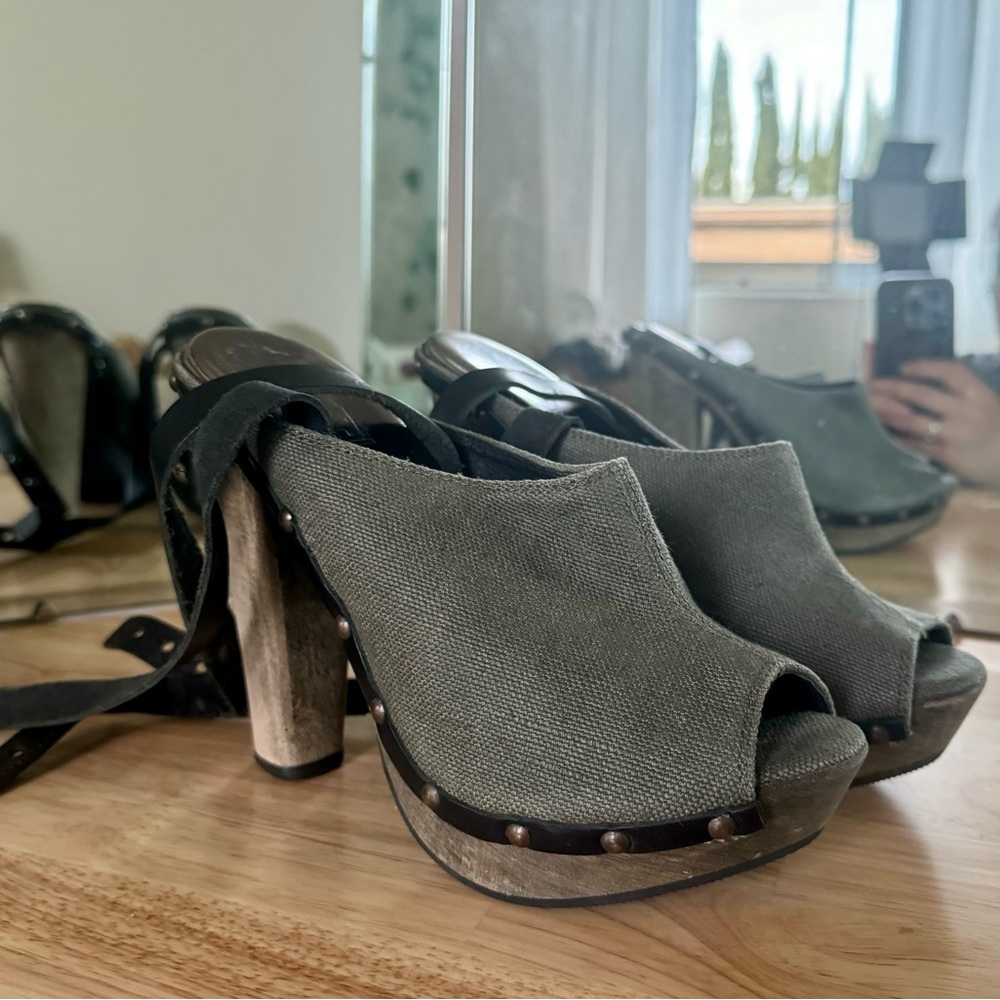 Diesel Gray Chunky Heel Mules with Studded Detail